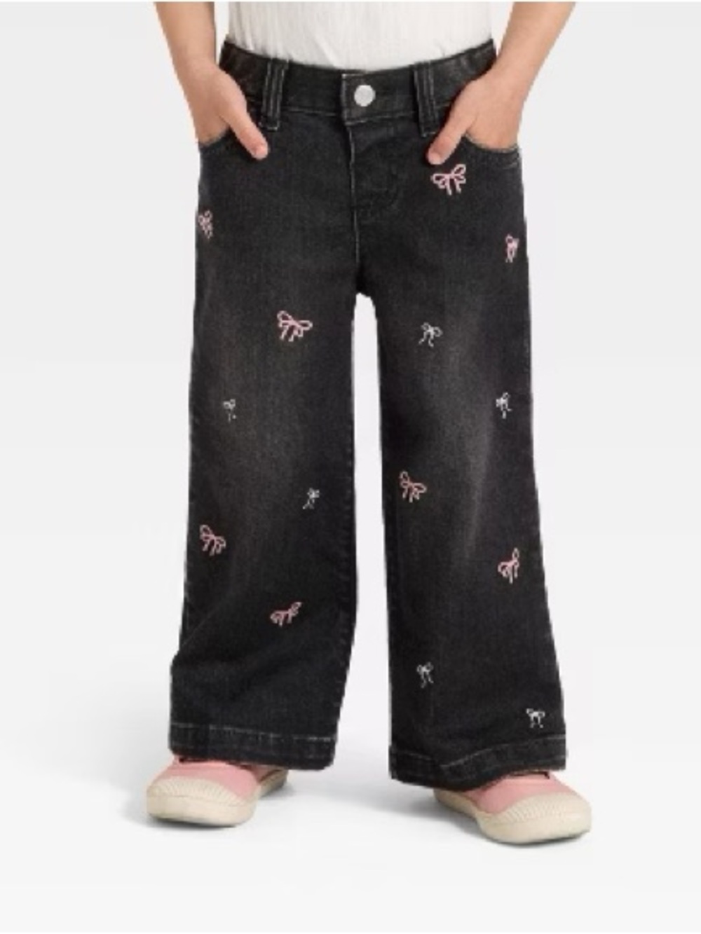 Cat & Jack Black Wide-Leg Embroidered Bow Jeans